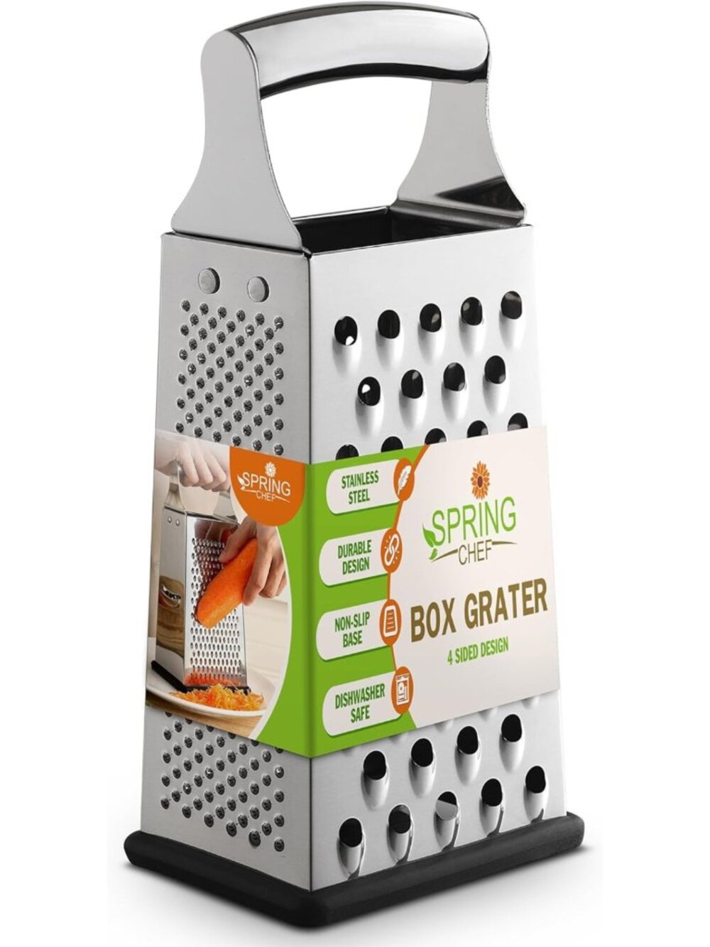 Professional Stainless Steel Box Grater - 4 Sided Handheld Kitchen Shredder for